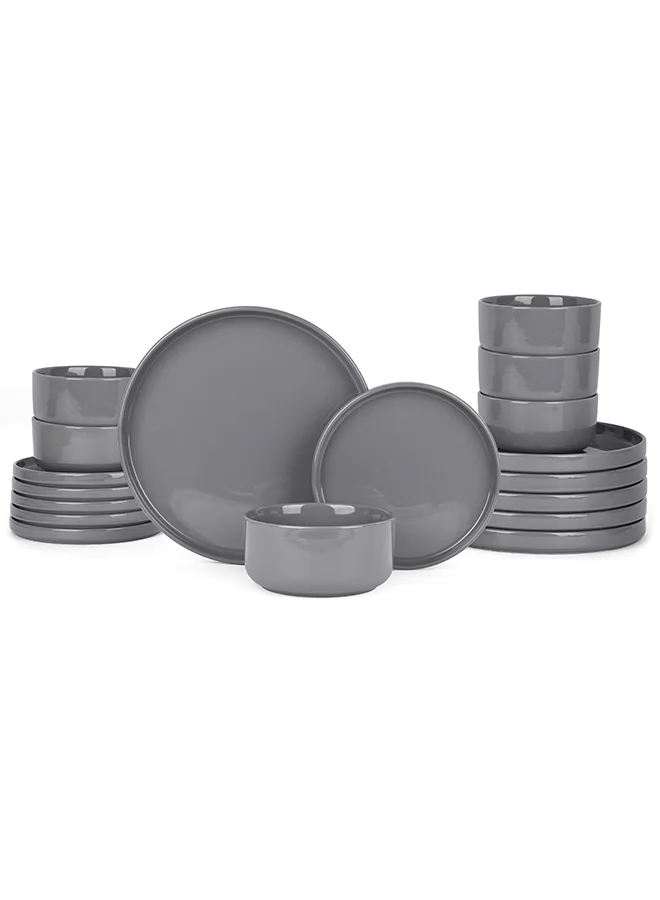 Ollieroo Stoneware Dinnerware Set (18-Piece, Dark Grey, Service for 6) Microwave and Dishwasher Safe Premium Kitchen Tableware 3bkst