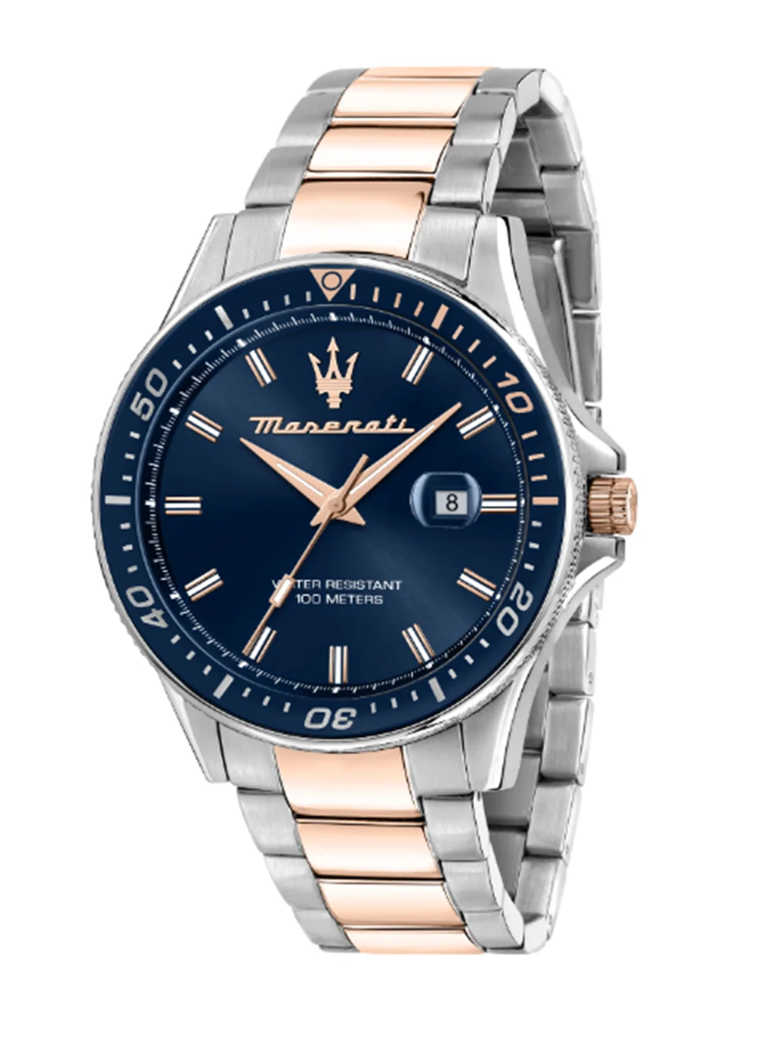 Premium Men's Chronograph Watch with Blue Dial and Rose Gold Stainless Steel Band (44 mm) yq15z