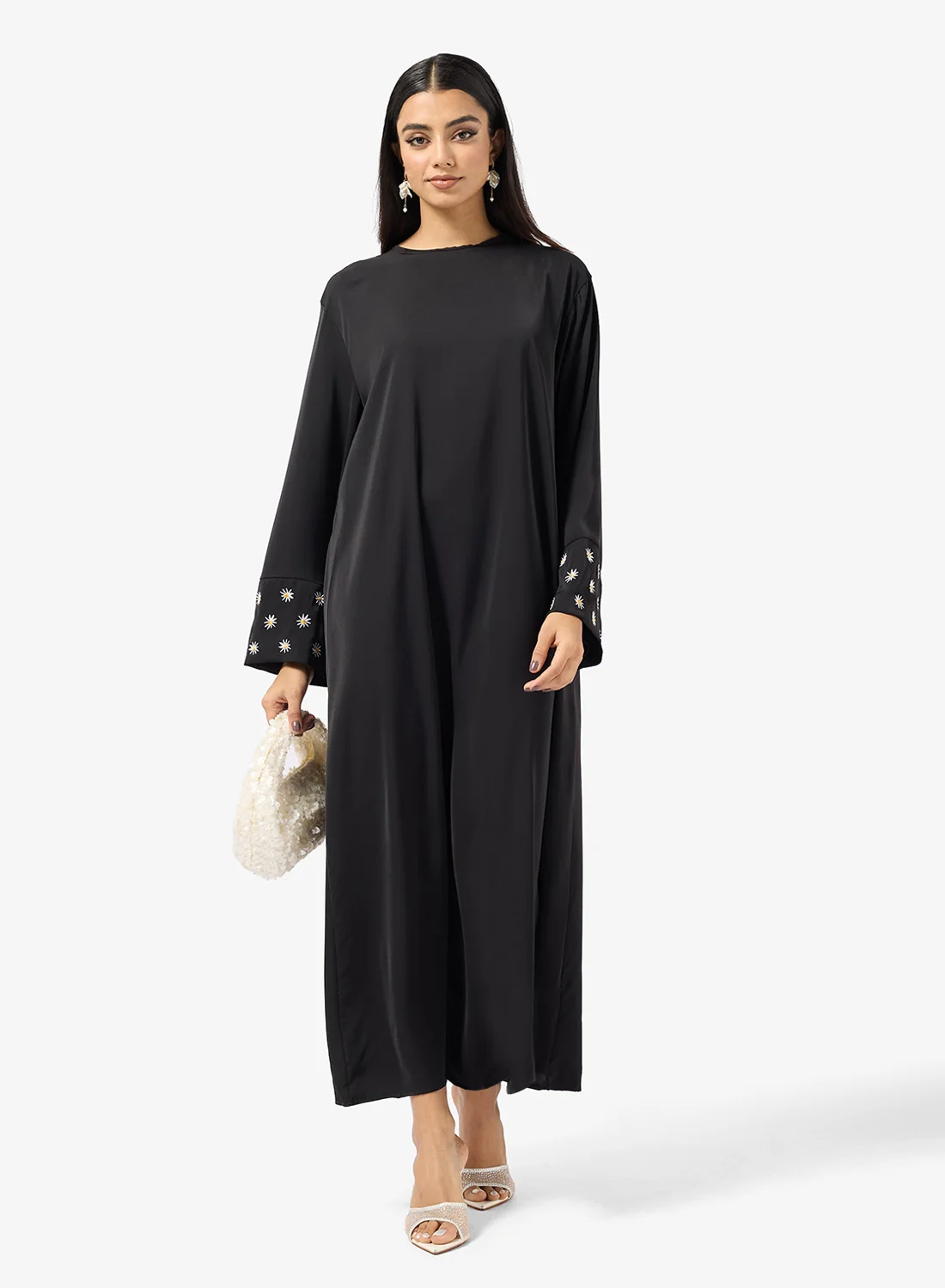 Khizana Embroidered Sleeve Abaya Premium Modest Wear For Women (Black, One Size) xgc56