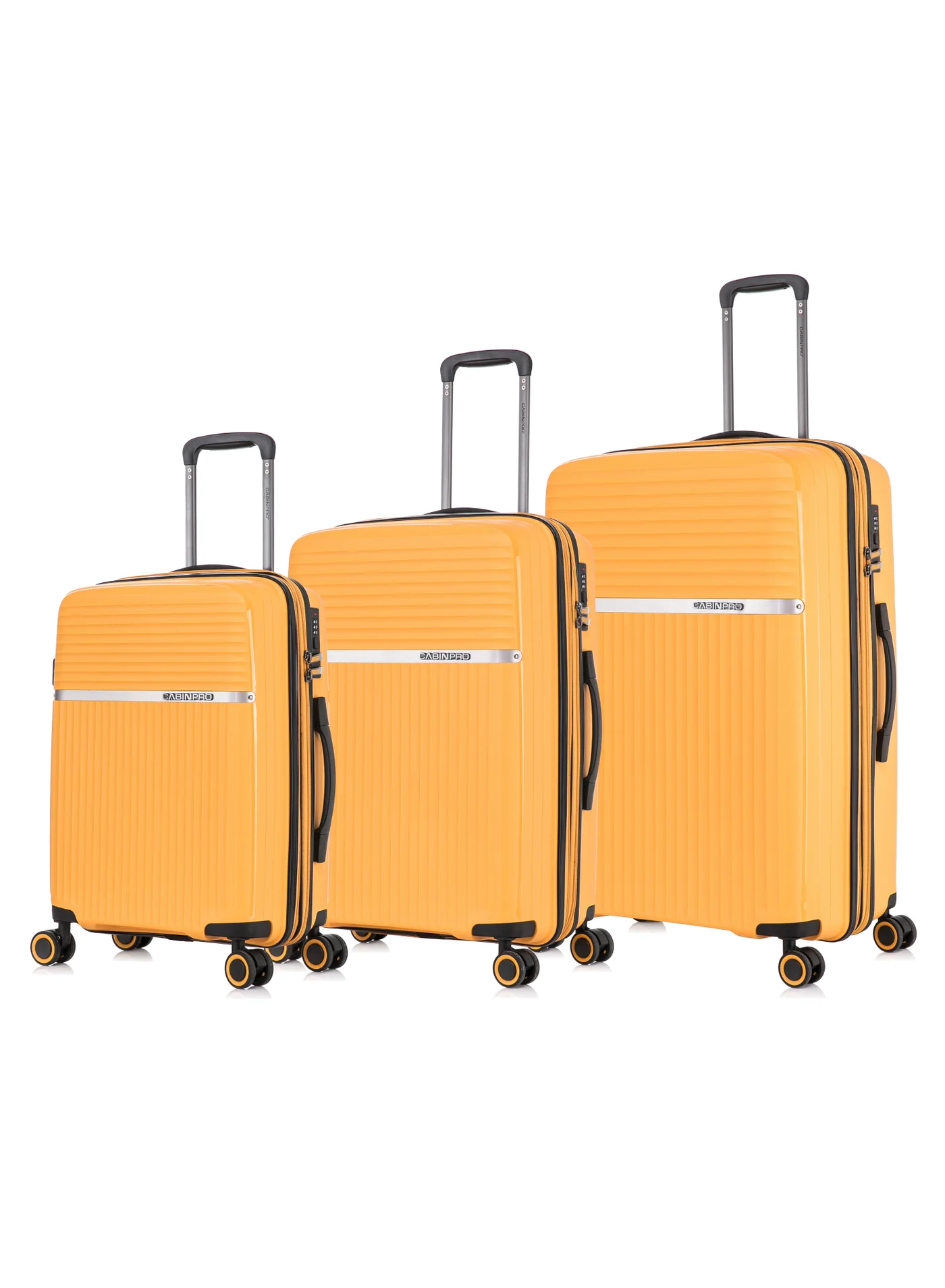CABINPRO Expandable Hard Shell Trolley Luggage Set (3-Piece, Yellow) Lightweight PP Suitcase with 360¡ã Spinner Wheels 6gr3e