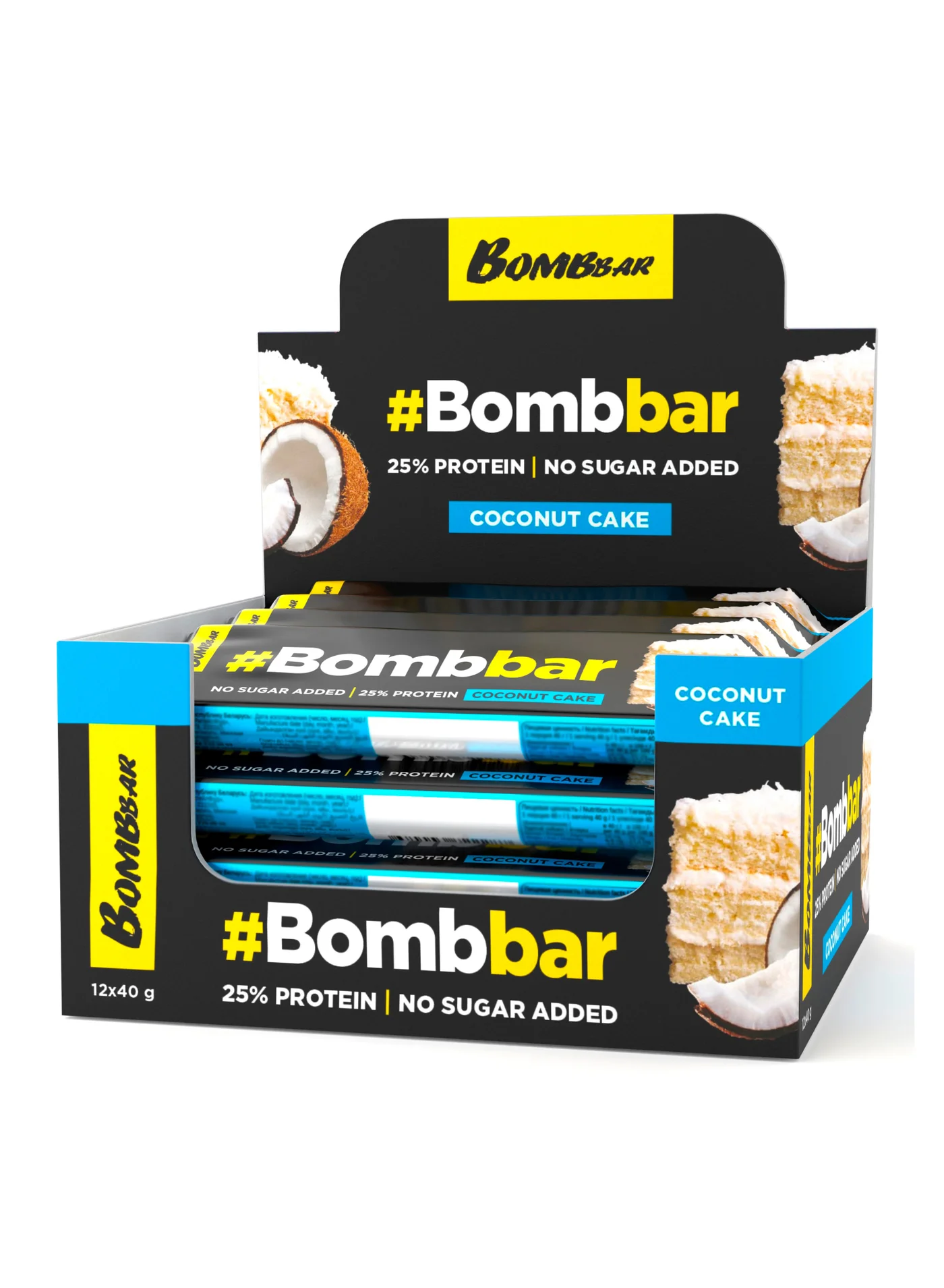 BOMBBAR Protein Bar Coconut Cake Flavor Premium Snack (12 x 40g) p1feq