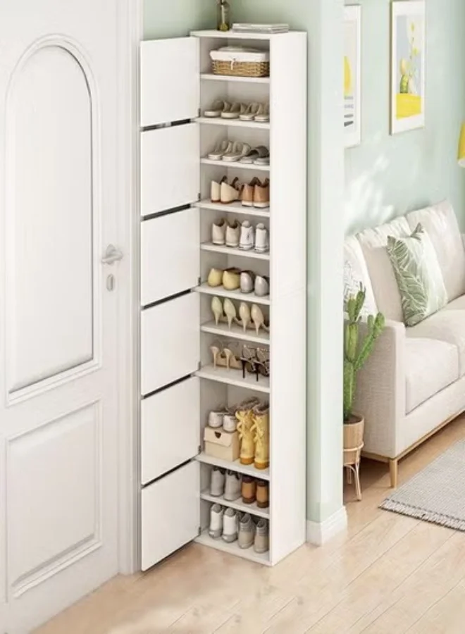 Premium Multi-layer Standing Shoe Cabinet with Dust-proof Doors, Narrow Entrance Storage Organizer for Home Office (Wood, 43x30x180 cm) z8zyr
