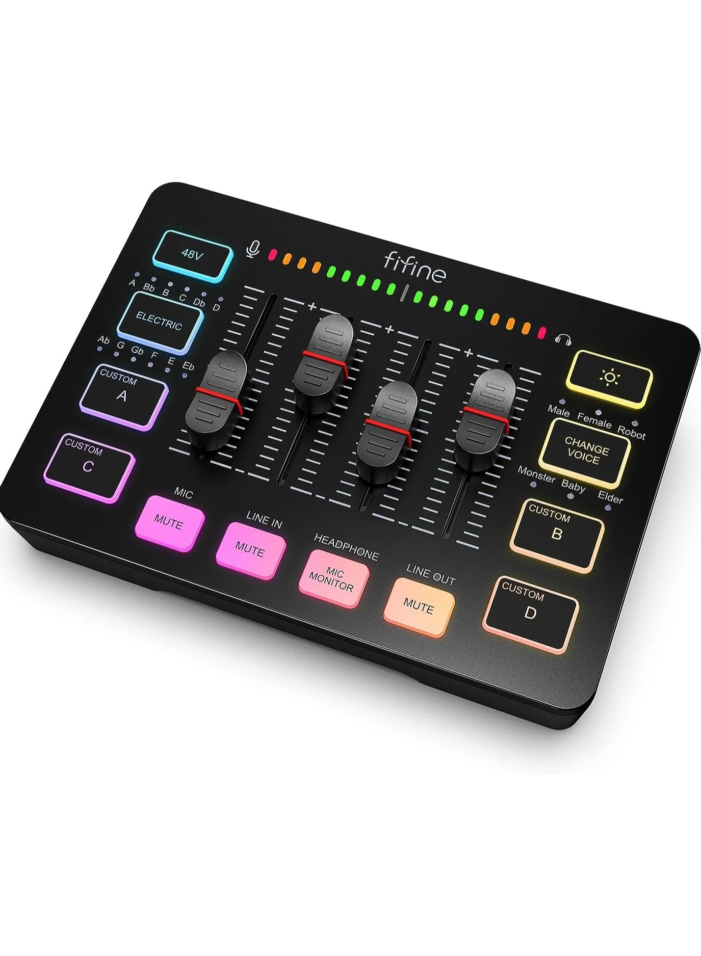 Premium Gaming Audio Mixer with XLR Microphone Interface and RGB Lighting for Streaming and Podcast (Individual Volume Control, 48V Phantom Power) 3h2i1