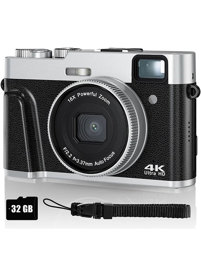 LENND 4K Digital Camera for Photography and Vlogging, Compact Point and Shoot Camera with 16X Zoom and 32GB SD Card (Black) y2fcz
