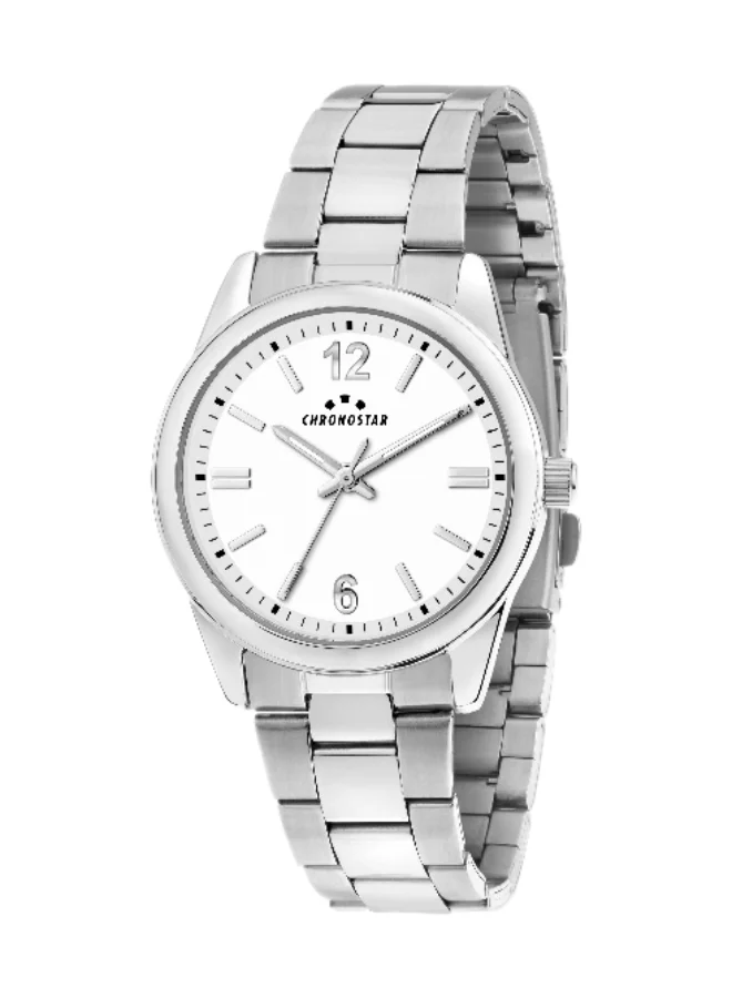 Chronostar Men's Analog Watch with Silver Stainless Steel Band (White Dial, 39mm) eexeb