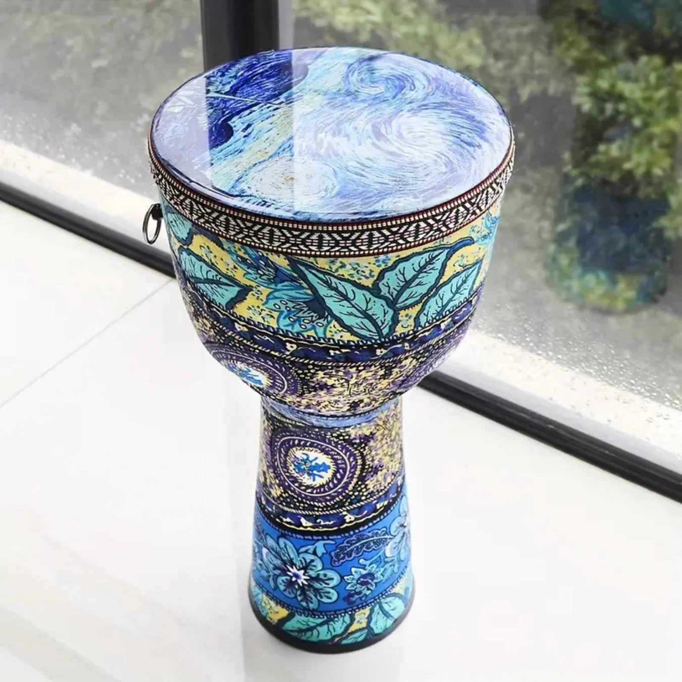 MegArya Handcrafted African Djembe Drum, Traditional Percussion Instrument with Colorful Fabric Design (8.5-Inch) im8od