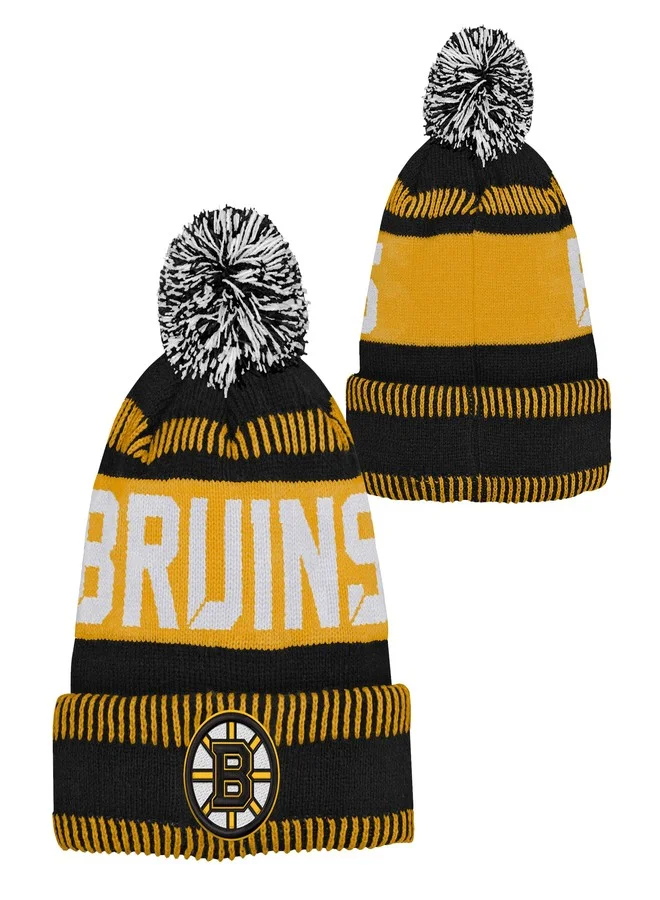 Premium Sports Knit Pom Beanie Hat for Kids - Team Logo Cold Weather Hockey Cap (Black, One Size) 4kcfz