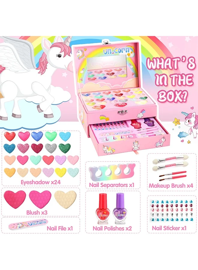 UNICORN Kids Makeup Kit with Mirror Washable Pretend Cosmetic Set for Girls (Pink, 1 Set) b64a6