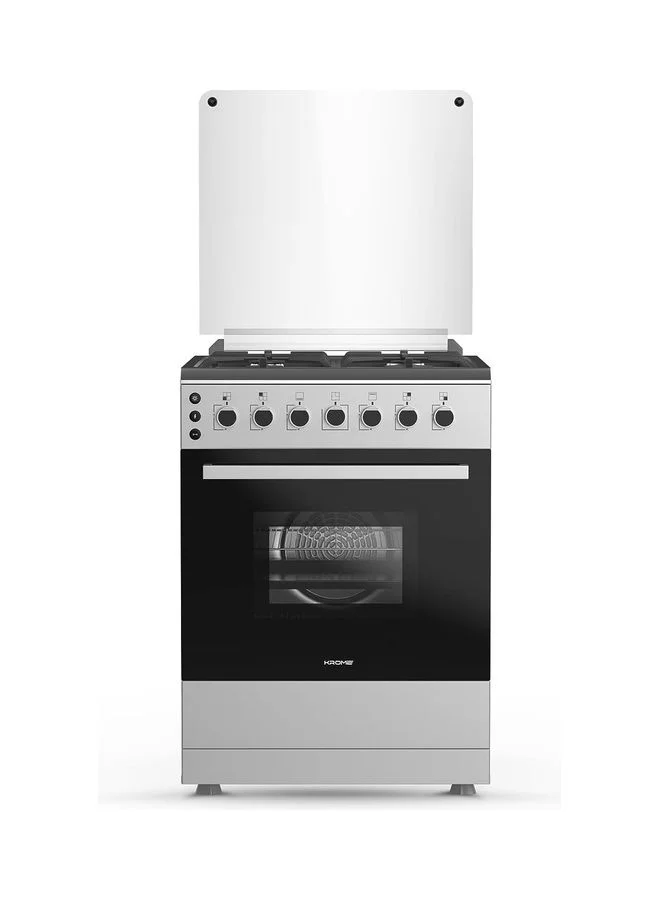 Krome 60x60cm Freestanding Gas Cooker with 4 Burners and Oven, Stainless Steel Cooking Range, Full Safety Ignition System (Silver, 60x60cm) 3kl8h