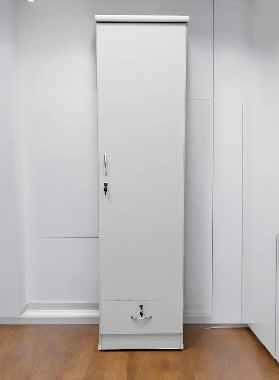 Premium Single Door Wardrobe with Drawer Lock Engineered Wood Storage Cabinet for Bedroom (White, 180 cm x 45 cm x 40 cm) 9lk48