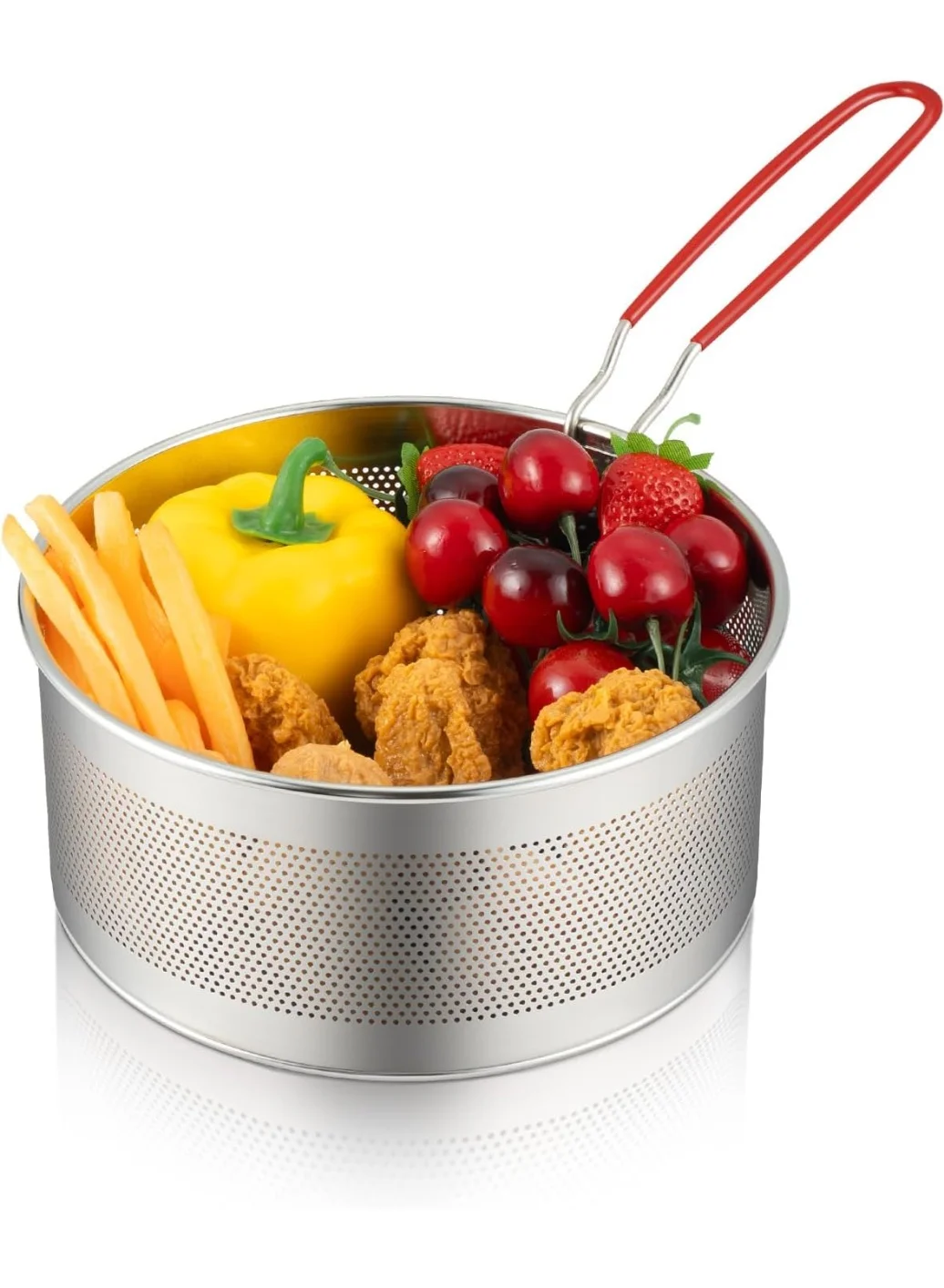 Arabest Round Stainless Steel Deep Fryer Basket with Heat Resistant Silicone Handle for Kitchen Cooking (7 inches) gqg12