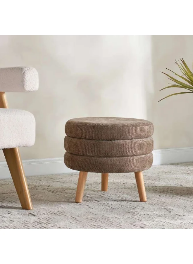 Pan Home Round Pouf Ottoman with Wooden Legs (Brown, 40cm x 40cm x 45cm) 9s6qs