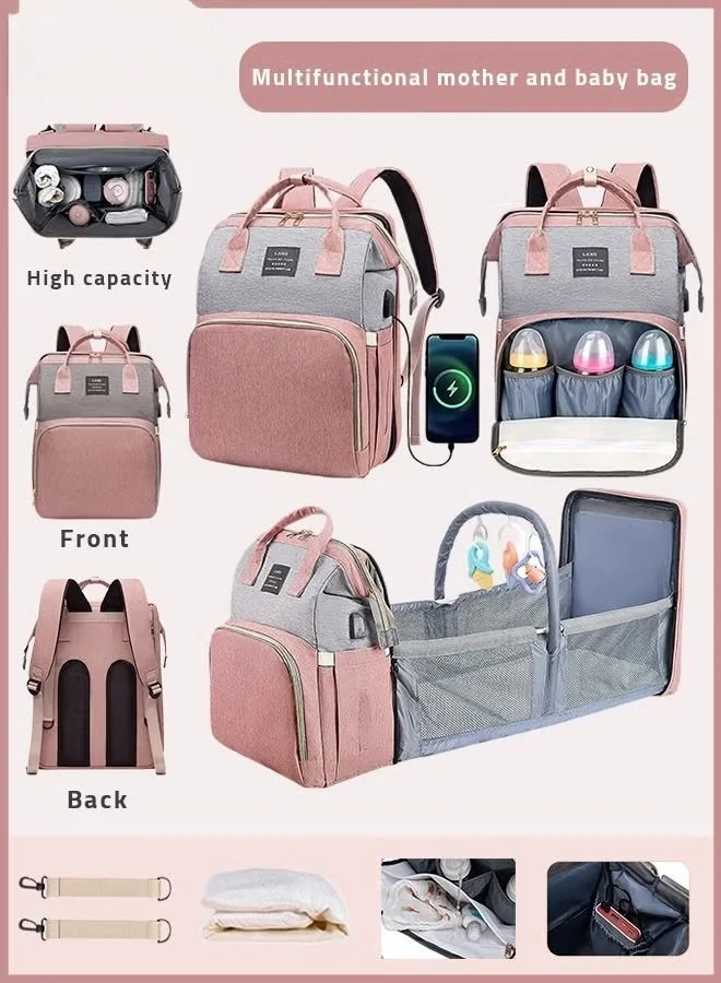 HOOKOR Multifunction Diaper Bag Backpack with Portable Changing Station and Toy Bar (Large Capacity, Grey) q1yx9