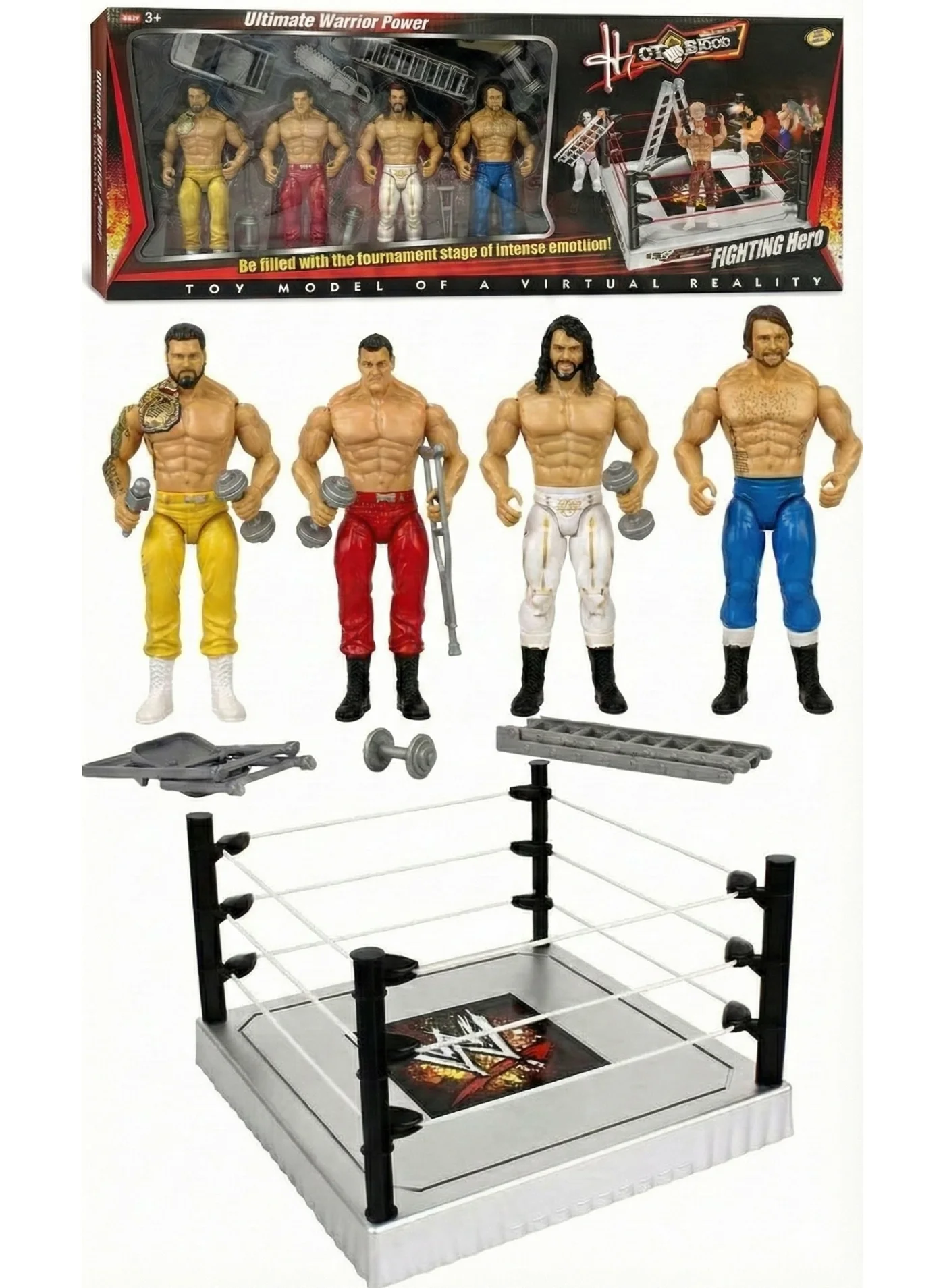REZZOSS Wrestling Action Figure Ring Playset with Accessories (4 Pcs, 15 cm) 67fts