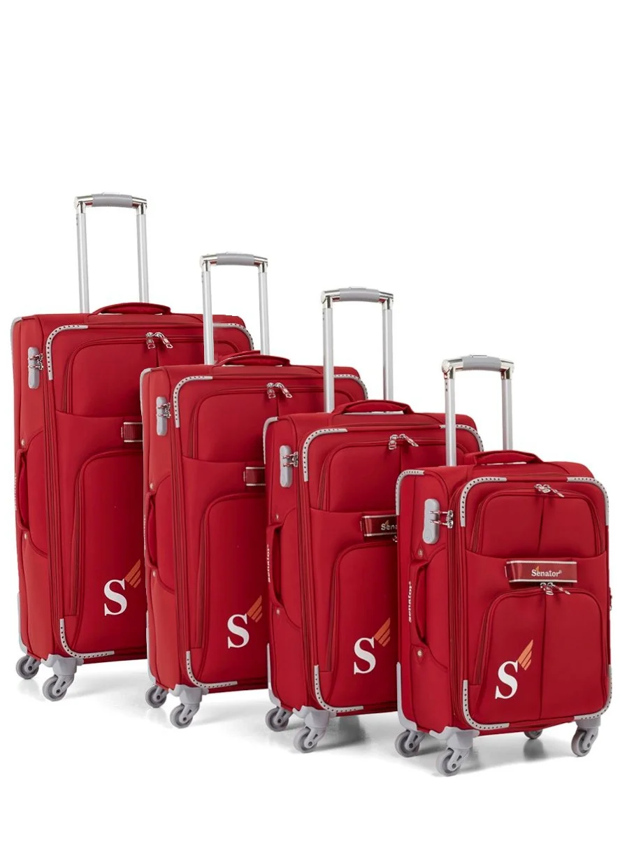 SENATOR Soft Shell Trolley Luggage Set (4-Piece, Red) Ultra Lightweight Expandable Suitcase with 360-Degree Spinner Wheels for Travel wtmk9