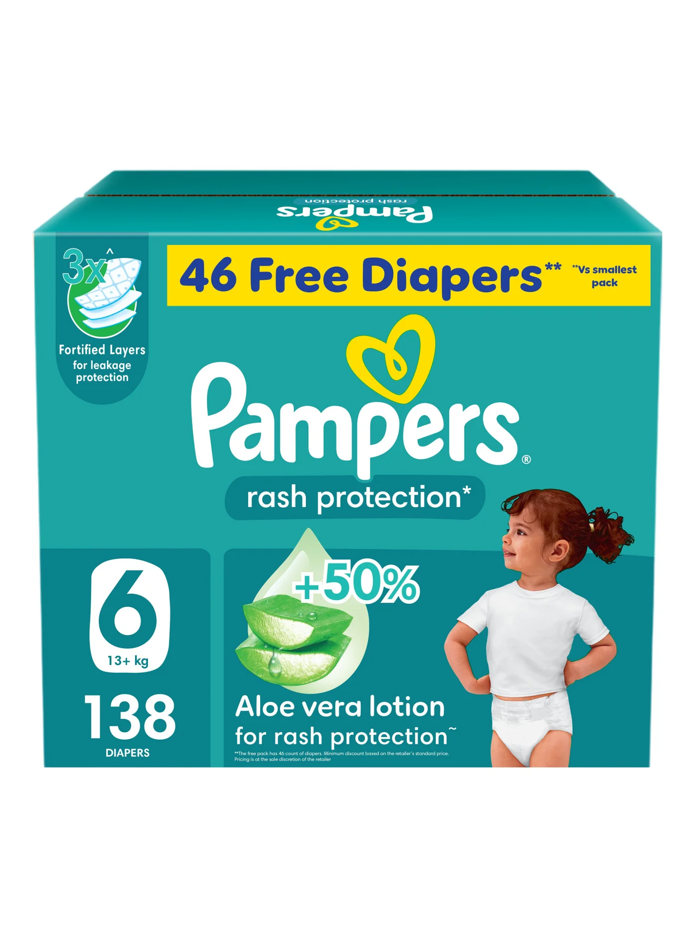 Premium Rash Protection Taped Diapers with Aloe Vera Lotion (Size 6, 13+kg, 138 Count) vyb2m