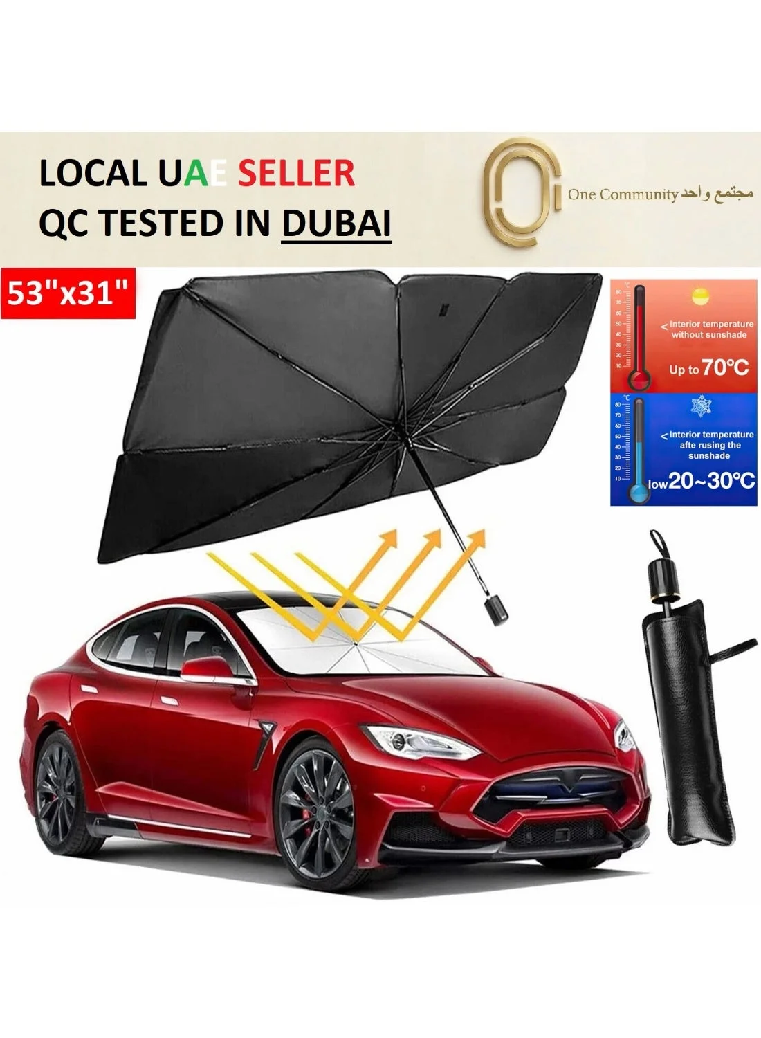 SouqWay Foldable Car Windshield Sunshade Umbrella (Silver, Universal Fit) - Premium Heat Insulation & UV Protection for SUVs and Sedans y0e6g