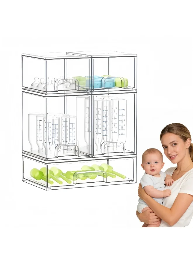 LBMT Baby Bottle Storage Organizer (5 Pack) Stackable Clear Drawer Container for Nursery and Kitchen Organization f89da