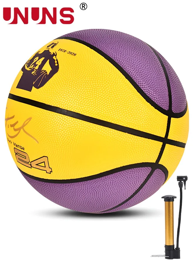 UNUNS Standard Size 7 Basketball Professional Composite Leather Training Ball for Indoor Outdoor Play (Purple Yellow, 75 cm) o65wv