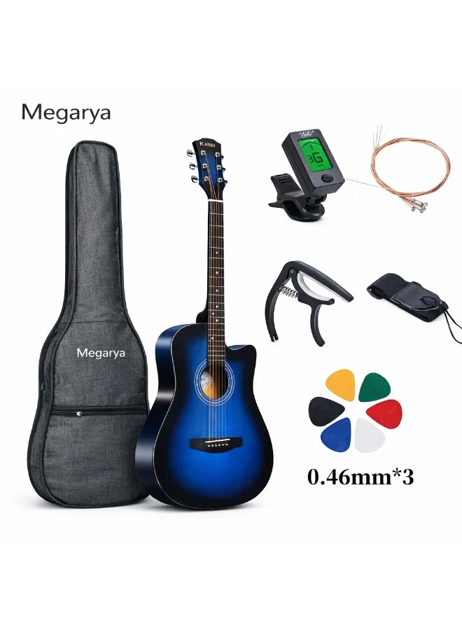 Megarya 38 Inch Acoustic Guitar Starter Set for Beginners (Blue, 96 cm) zhxor