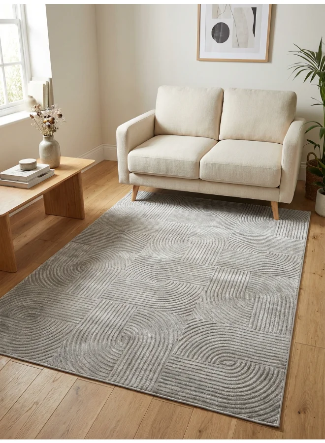 Noon East Metro Grid Woven Area Rug Soft Texture Premium Floor Carpet (Grey, 120x170 cm) sa5uv