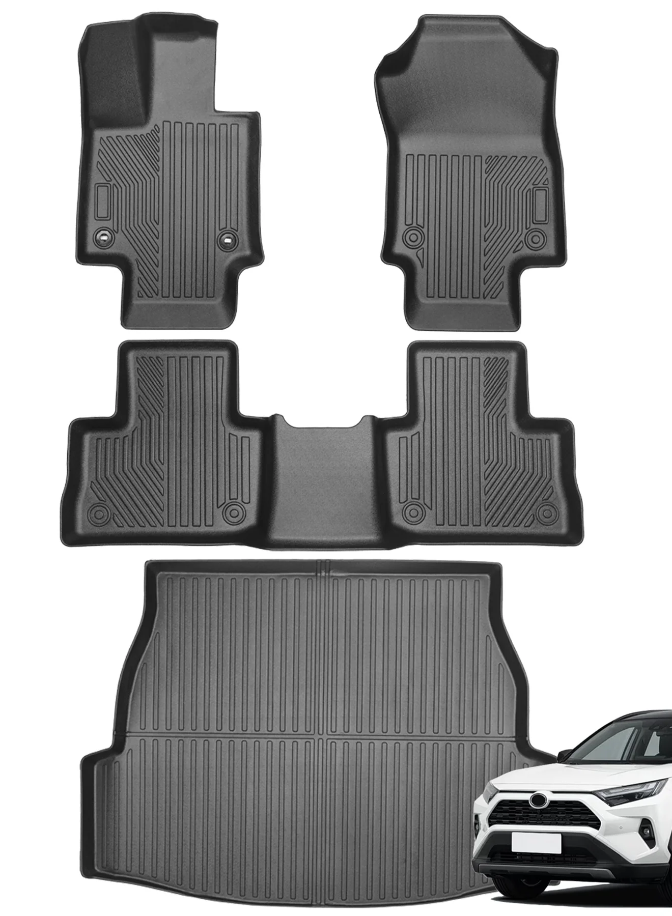 Delehehe All-Weather Floor Mats and Cargo Liner Set for SUV (Black, 3-Piece Set) bl4m9