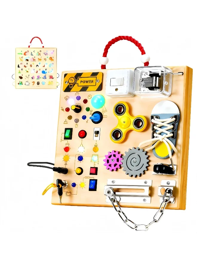 LBMT Montessori Wooden Busy Board with LED Lights and Music, Educational Sensory Activity Toy for Toddlers (Multicolor, 30 cm x 20 cm) wrk9r