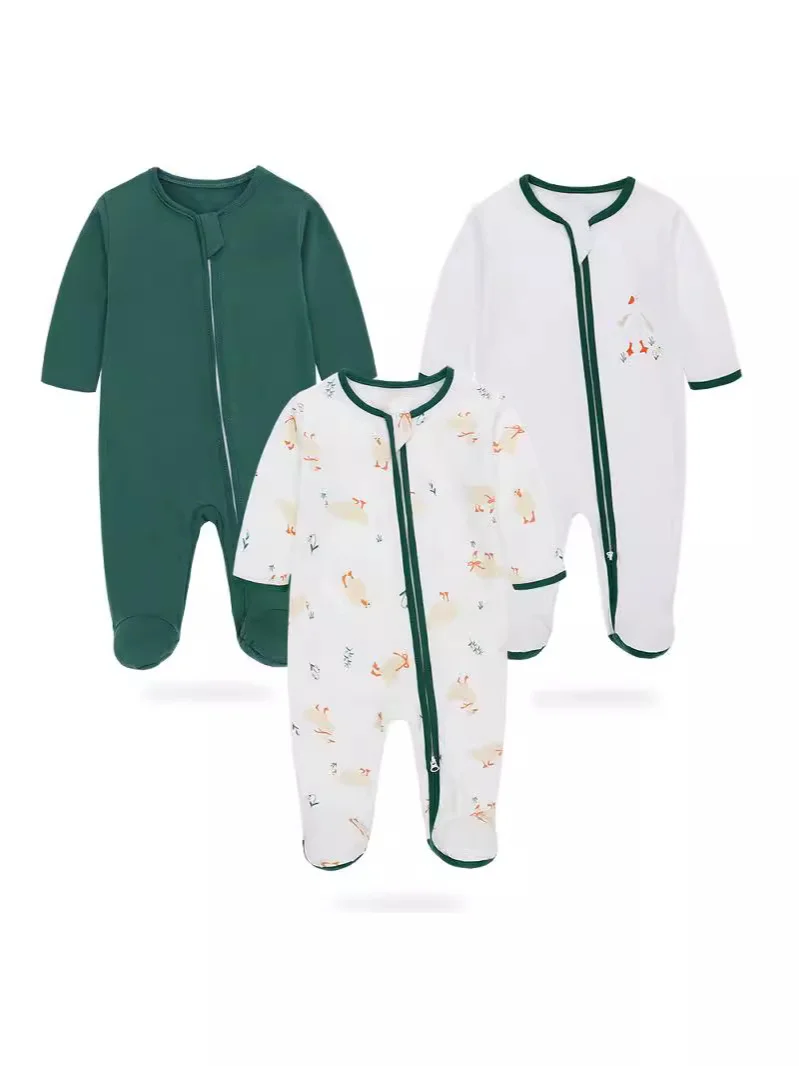 Premium Cotton Long-Sleeved Baby Jumpsuit with Zipper and Foot-Wrapped Design for Newborns (0-6 Months) ar7az