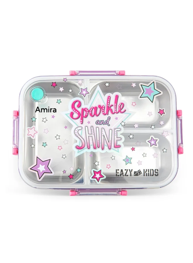 Eazy Kids Stainless Steel Bento Lunch Box (3 Compartment, 800ml, Purple, Sparkle Girl Design) wpxx6