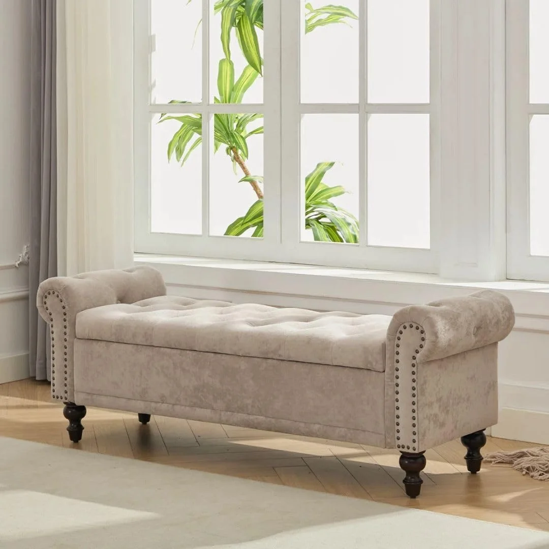 Comfynest Modern Storage Bench Premium Velvet Upholstered Seat with Hidden Compartment (Grey, 100 cm) zi7kv