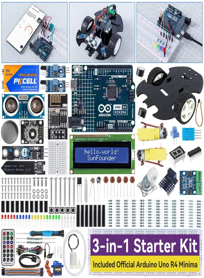 SunFounder Ultimate Starter Kit 3-in-1 IoT Smart Car and Electronics Learning Set for Beginners and Enthusiasts (1 Set) b73ek
