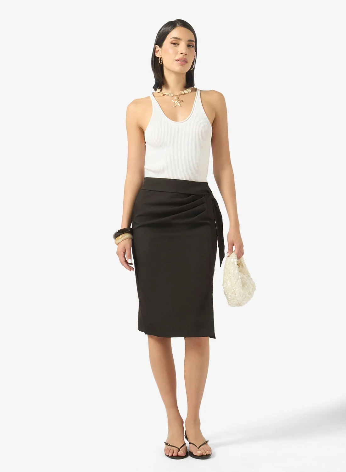 Ginger Tie Up Wrap Midi Skirt Premium Elegant Casual Wear for Women (One Size) hmhpk