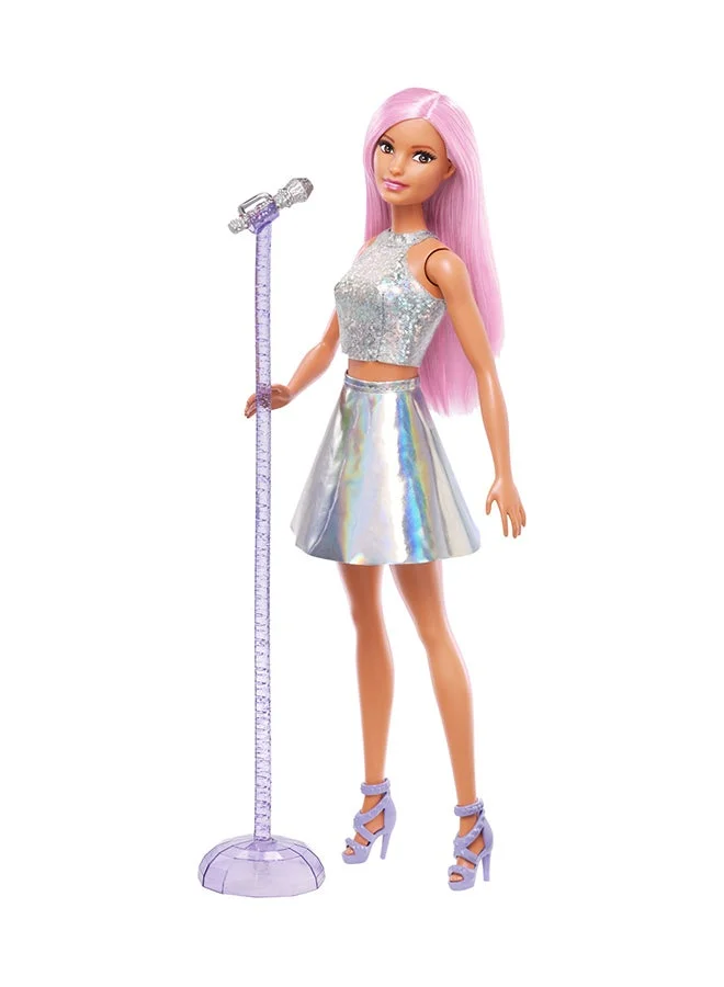 Fashion Doll Pop Star Musical Performer with Iridescent Skirt and Microphone (Pink Hair, 28 cm) my72k