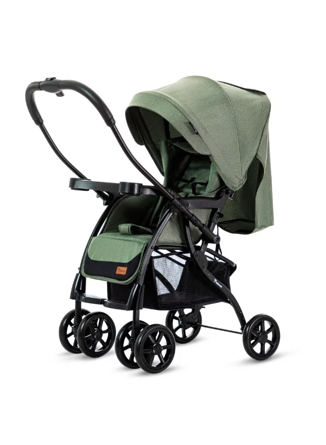 Premium Reversible Baby Stroller with Adjustable Canopy and Safety Harness (Olive, One Size) zwzuf