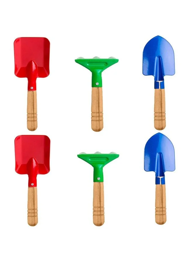 Delphinus Kids Gardening Tools Set (6-Piece Metal Set with Wooden Handles, 20 cm) Outdoor Sandbox and Beach Play Activity Kit chm7q