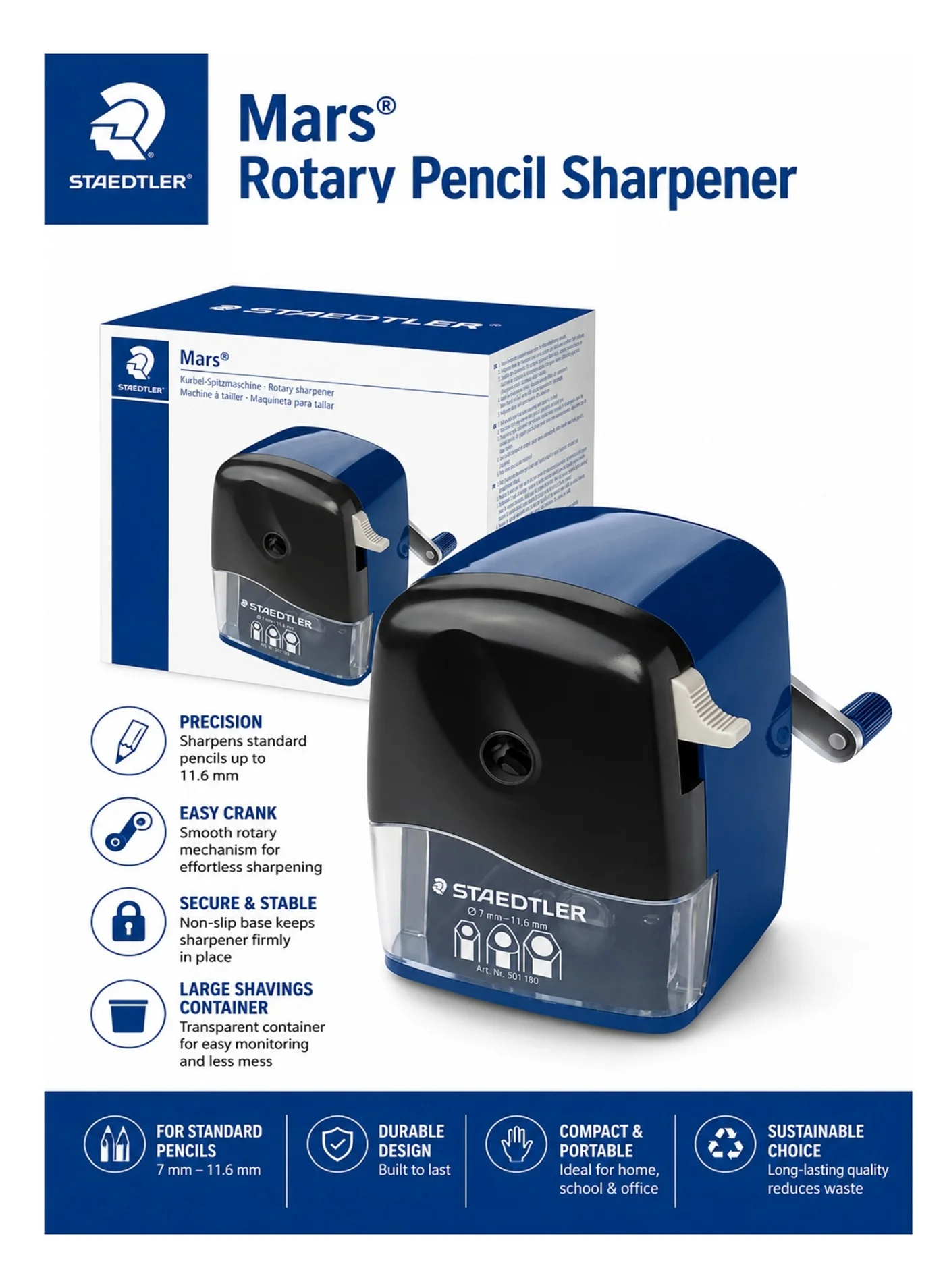 STAEDTLER Rotary Pencil Sharpener Heavy Duty Professional Manual Sharpener (1-Piece) k6o6o