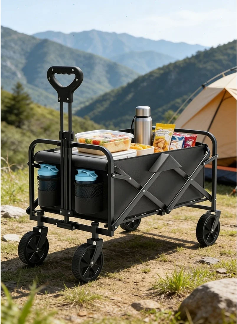 Yoawllty Folding Handcart Portable Utility Shopping Cart Heavy-Duty All-Terrain Wagon for Camping Gardening and Beach (Black) qm24d
