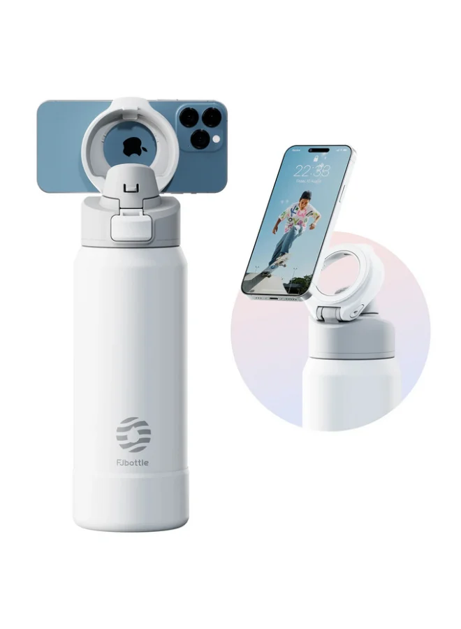 FjBottle Insulated Magnetic Water Bottle with Phone Mount Stainless Steel (White, 950 mL) apvng
