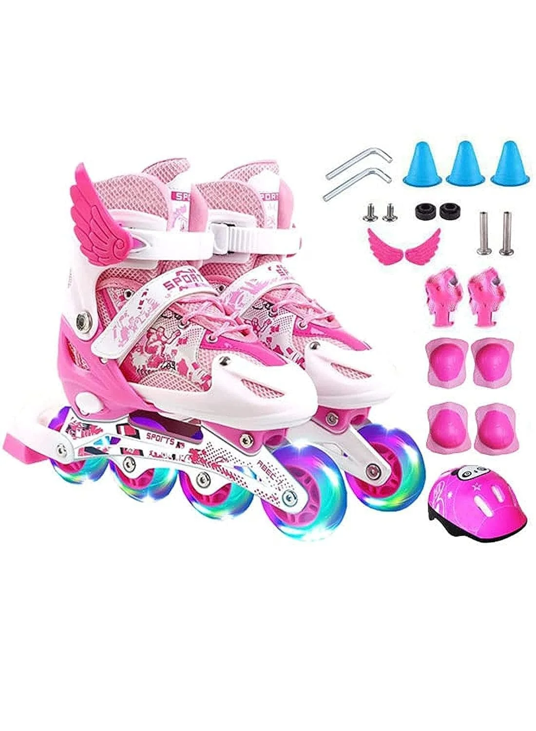 Arabest Adjustable Inline Roller Skates with LED Flash Wheels (Premium PU Leather, Kids) 0qay6