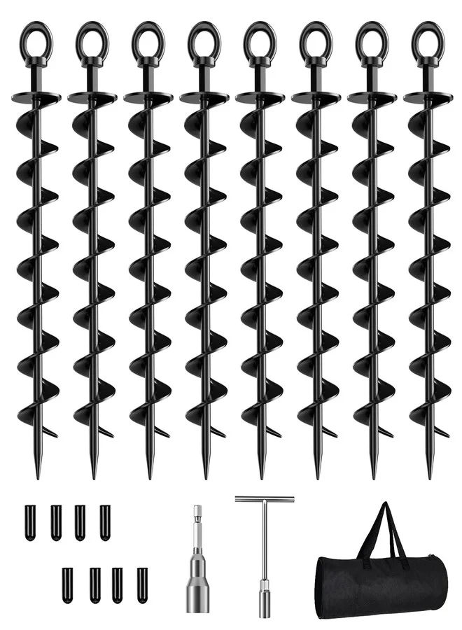 Heavy Duty Spiral Ground Anchors Kit for Trampolines and Sheds (Black, 8 Pack) p33xq