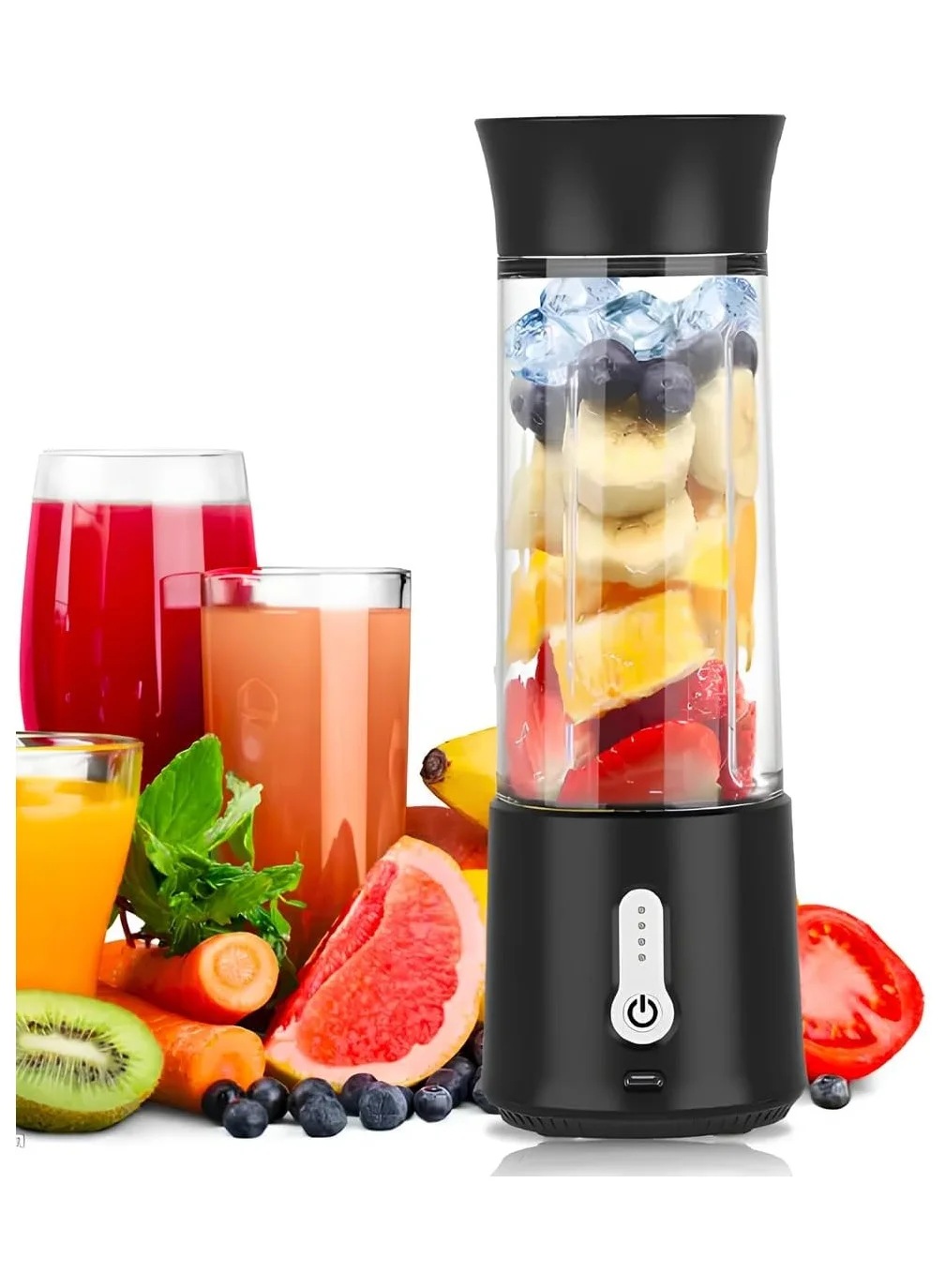 XVersion Portable Smoothie Blender, High-Speed 6-Blade Personal Juicer for Travel and Gym (Black, 500 mL) aykfj