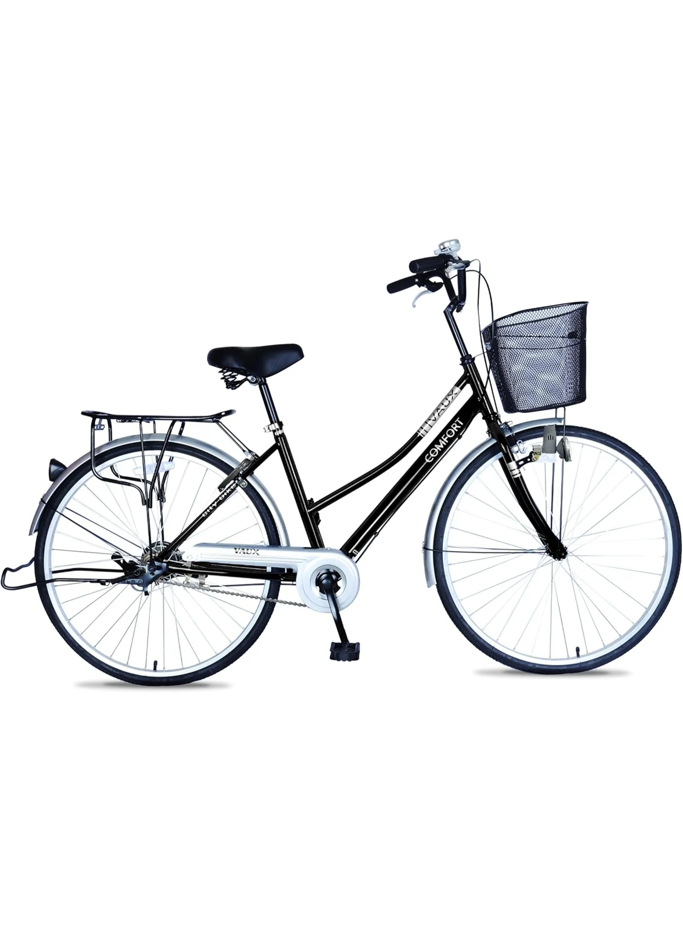Vaux Comfort City Cruiser Bike with Sturdy Steel Frame and Front Basket (Black, 26 Inch Wheel) abom1