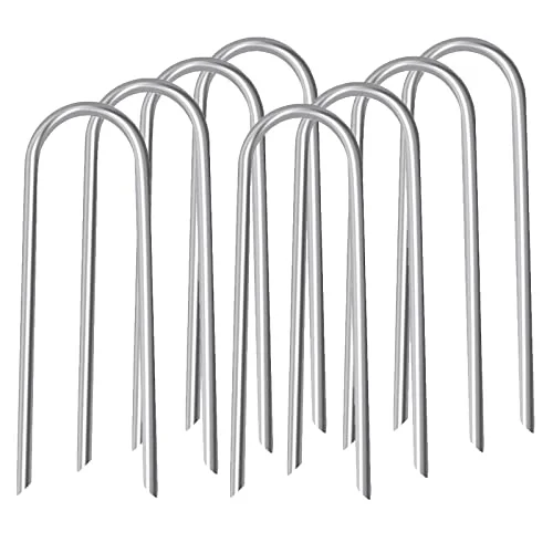 Azjmnfuny Heavy Duty Trampoline Stakes Galvanized Steel U-Type Ground Anchors for Camping Tents and Garden (Silver, 25 cm, 8-Pack) olfh4