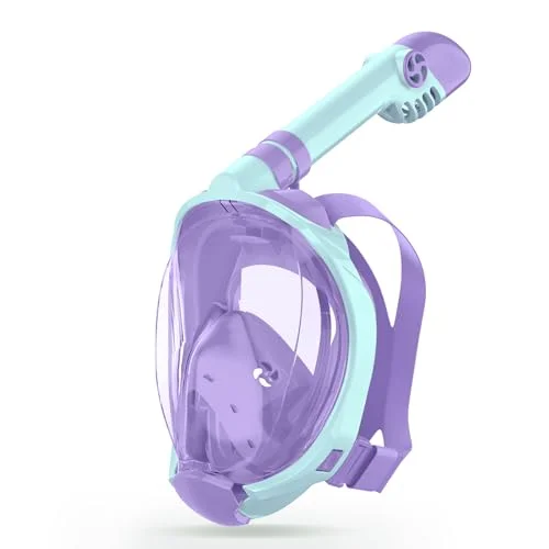 Full Face Snorkeling Mask for Kids with Camera Mount and Anti-Fog Panoramic View (Macaron Candy, One Size) f05sv