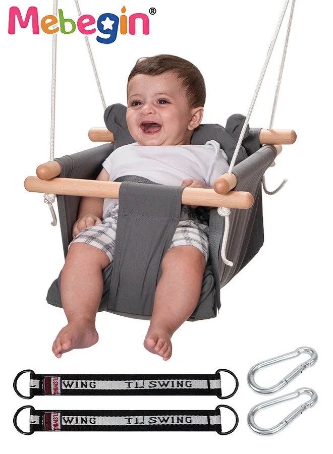 MEBEGIN Baby Hanging Swing Seat with Safety Belt and Soft Cushion (Cotton Linen, Beige) it6t0