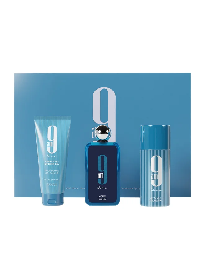 Afnan 9 Am Dive Fragrance Gift Set for Men (100 mL Eau De Parfum, 150 mL Deodorant, 150 mL Shower Gel) qc1zn