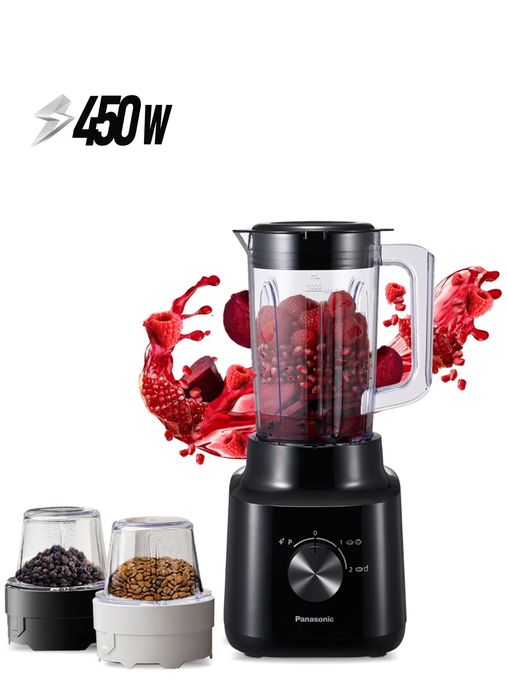 Premium Countertop Blender with 450W Motor and Stainless Steel Blades (Black, 1.0L) cv8ya