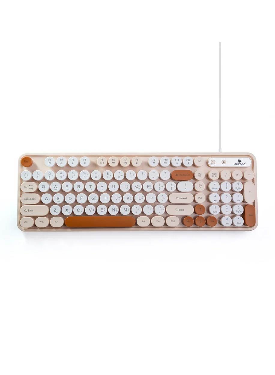 Arizone K92 Retro Punk Wired Keyboard (English/Arabic Layout, White) me9yp
