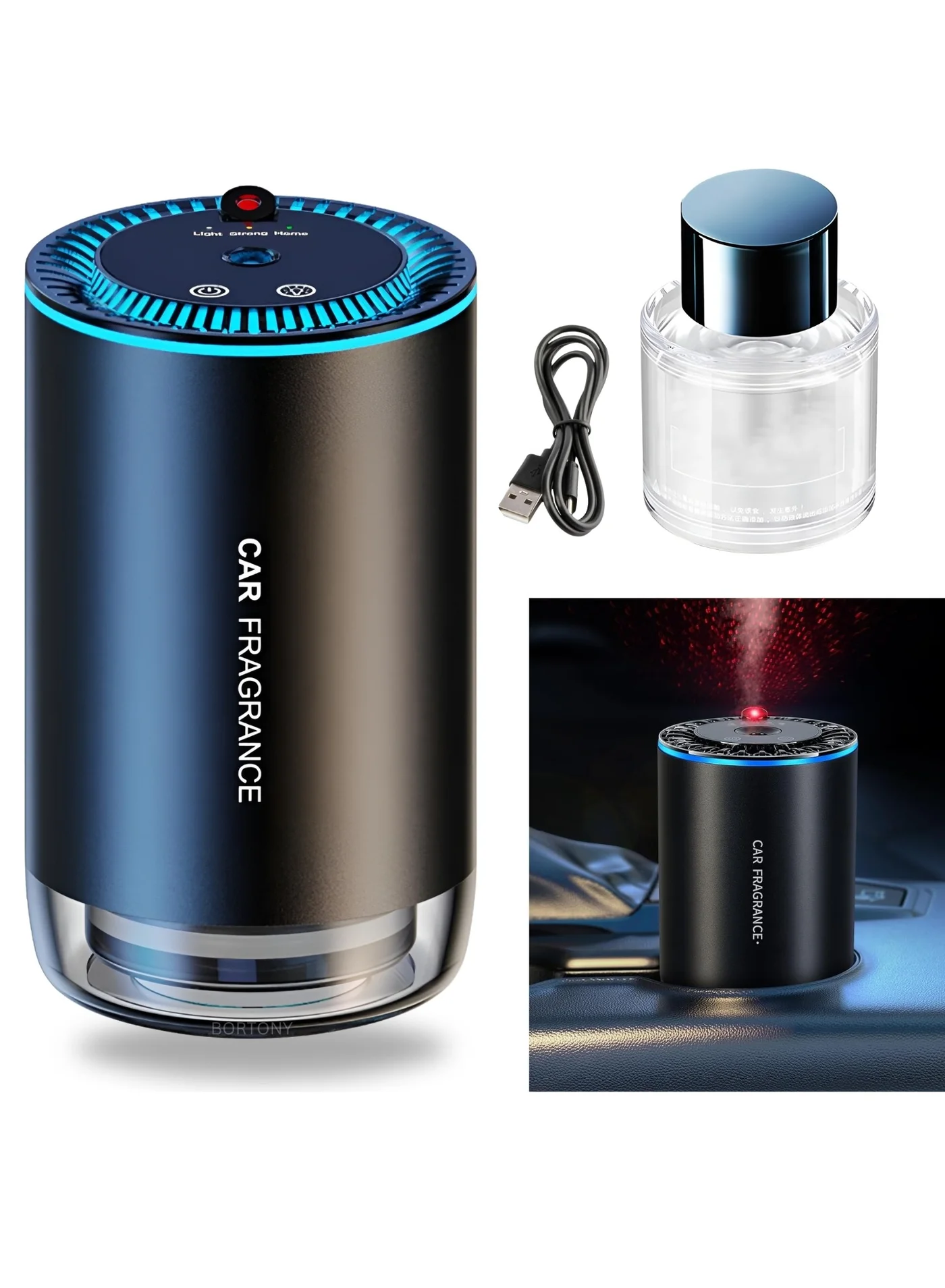 BORTONY Car Diffuser Humidifier Star Projector with LED Ambient Light (150 mL, USB-C) l5x42