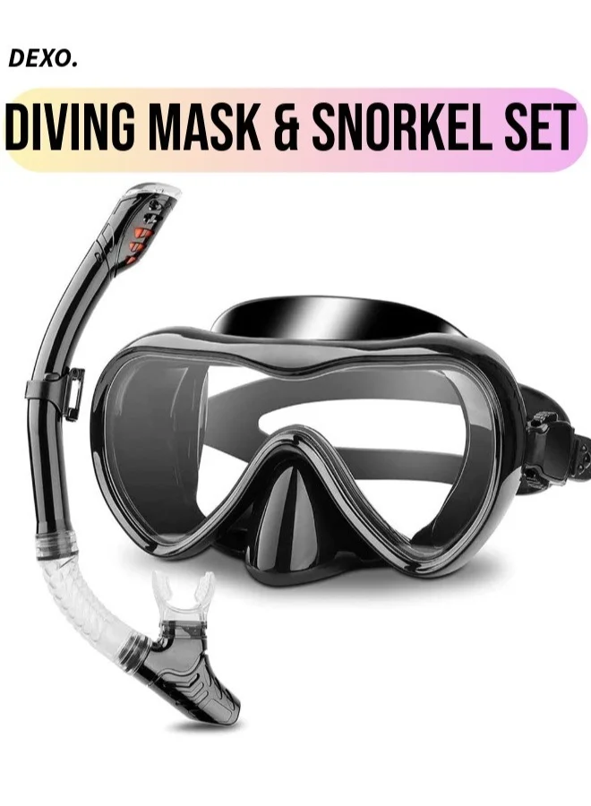 DEXO Diving Mask & Snorkel Set with Dry Top System 180¡ã Panoramic Tempered Glass Anti-Fog Snorkeling Gear for Adults & Youth f9wdx